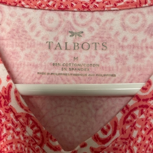 Talbots/ CLASSIC CREWNECK TEE PEACH AND WHITE PRINT​​​​​​​​​​ - Picture 4 of 4